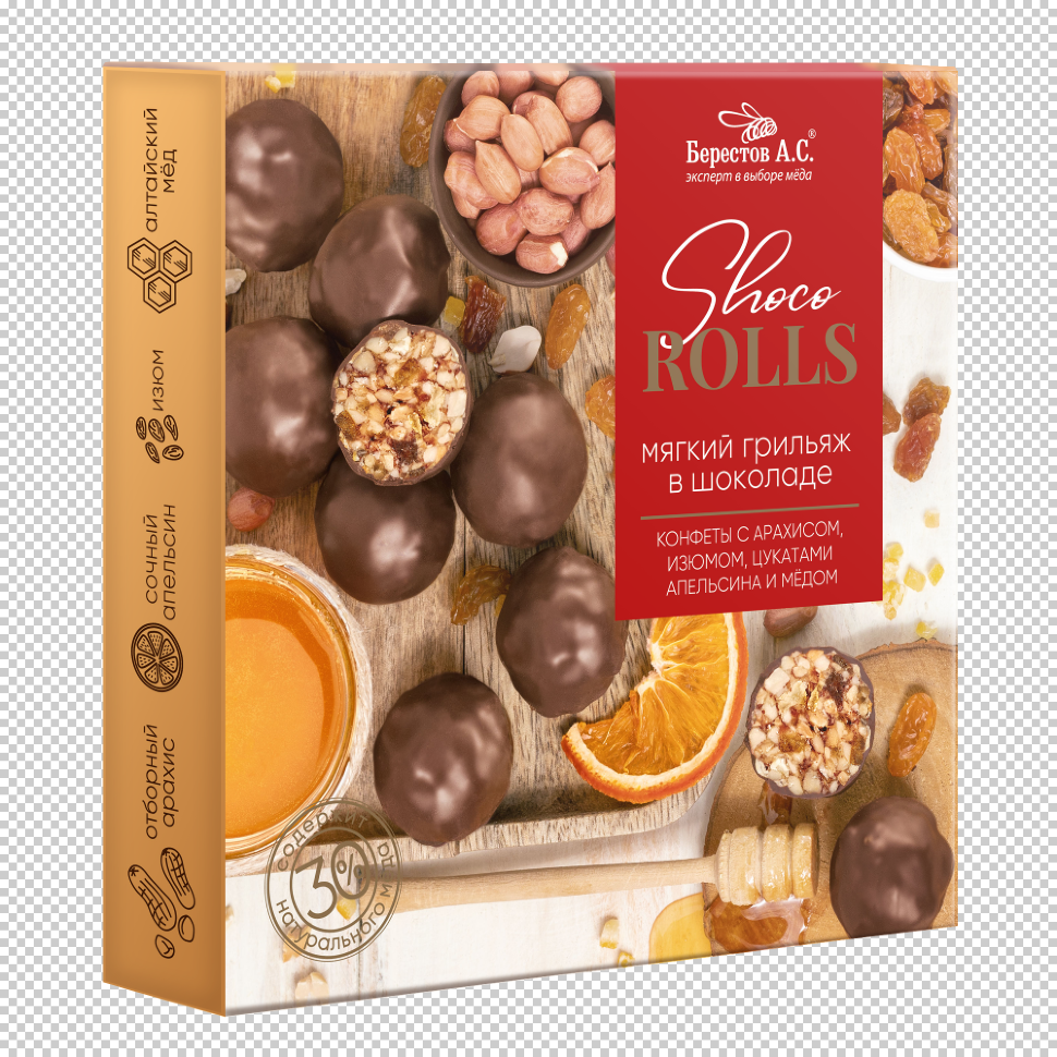  Берестов Shoco Rolls конфеты с арахисом, изюмом, цукатами апельсина и медом,  135г в Ставрополе