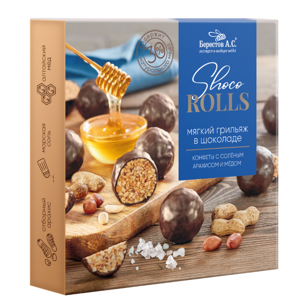 №2 Берестов Shoco Rolls конфеты с арахисом, солью и медом, 135г   в Ставрополе