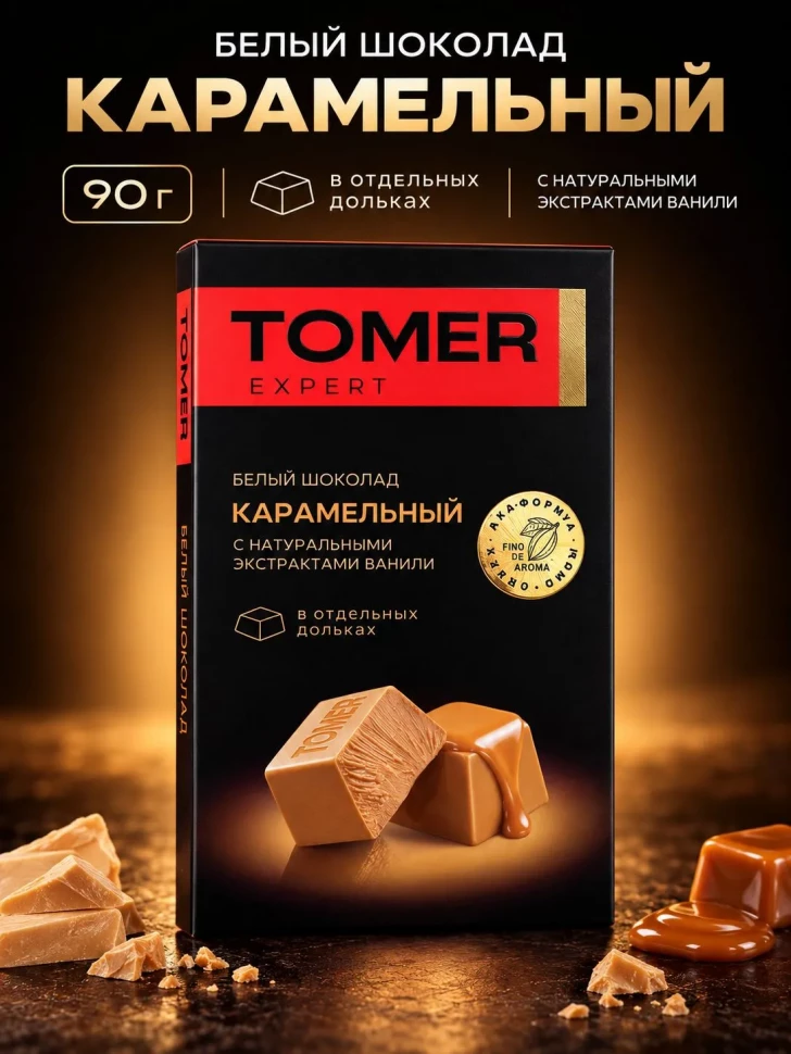  Фабрика Томер  Белый шоколад КАРАМЕЛЬНЫЙ, 90г  в Ставрополе